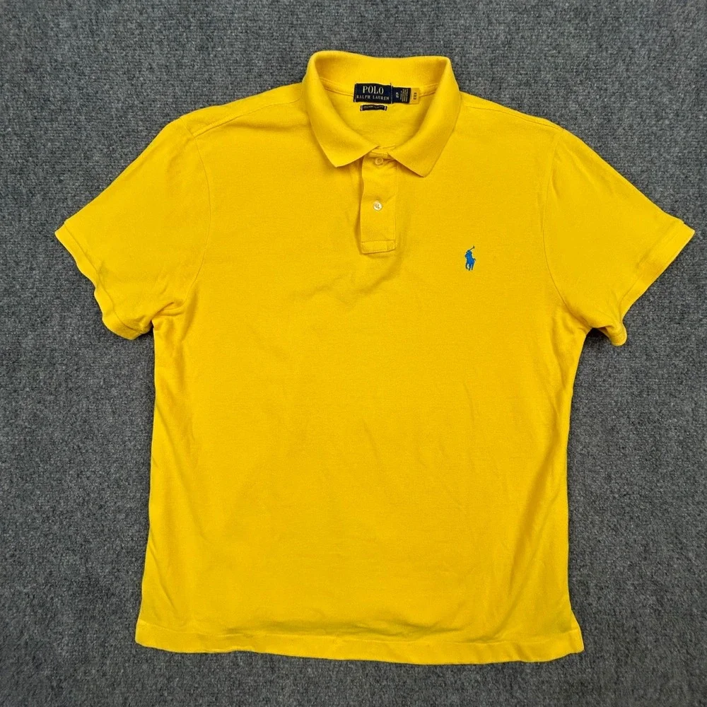 Polo Ralph Lauren Polo Shirt Mens XL Yellow Custom Slim Fit Cotton Pique Pony